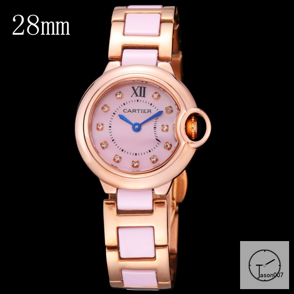 Cartier Ballon Bleu 28mm Everose Gold Pink Diamond Dial Quarz Ceramic Stainless Steel Ladies Watch AHGT180625830