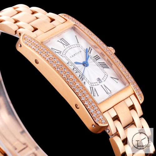 Cartier Tank Solo XL Silver Everose Gold Stainless Steel Ladies Watch AHGT1e Dial Diamond Bezel Stainless Steel Case Quartz Movement Glass Back Black Fh1885325880