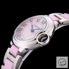 Cartier Ballon Bleu 28mm Pink Dial Quarz Ceramic Stainless Steel Ladies Watch AHGT185725820