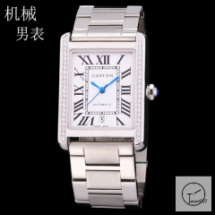 Cartier Tank Solo Silver Dial Diamond Bezel Stainless Steel Case Automatic Movement Glass Back Mens Watch Fh2893525890