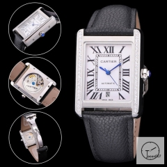 Cartier Tank Solo Silver Dial Diamond Bezel Stainless Steel Case Black Leather Strap Mens Watch Fh2898525860