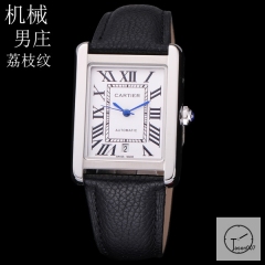 Cartier Tank Solo Silver Dial Stainless Steel Case Black Leather Strap Mens Watch Fh2897525820
