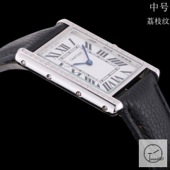 Cartier Tank Solo Middle Size Silver Dial Diamond Bezel Quartz Movement Black Leather Strap Mens Watch Fh1915525850