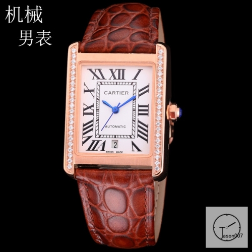 Cartier Tank Solo Silver Dial Diamond Bezel Everose Gold Stainless Steel Case Brown Leather Strap Mens Watch Fh2890525880