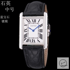 Cartier Tank Solo Middle Size Silver Dial Quartz Movement Black Leather Strap Mens Watch Fh0900525890