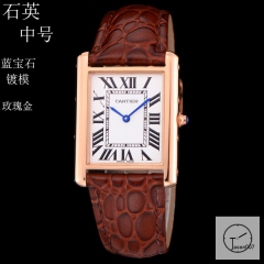 Cartier Tank Solo Middle Size Silver Dial Quartz Movement Brown Leather Strap Mens Watch Fh19065225830