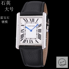 Cartier Tank Solo Big Size Silver Dial Diamond Bezel Quartz Movement Black Leather Strap Mens Watch Fh1914525850