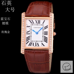 Cartier Tank Solo Big Size Silver Dial Diamond Bezel Quartz Movement Brown Leather Strap Mens Watch Fh1921525870