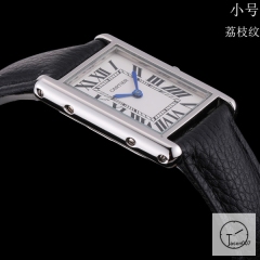 Cartier Tank Solo Small Size Silver Dial Quartz Movement Black Leather Strap Mens Watch Fh1913525810