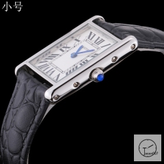 Cartier Tank Solo Small Size Silver Dial Quartz Movement Black Leather Strap Mens Watch Fh0901525890