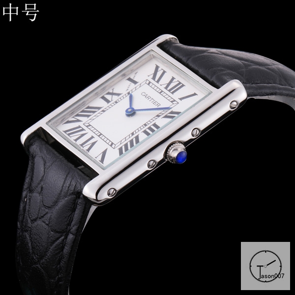 Cartier Tank Solo Middle Size Silver Dial Quartz Movement Black Leather Strap Mens Watch Fh0900525890