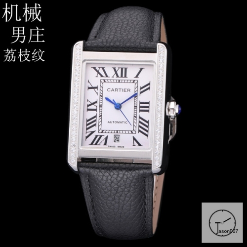 Cartier Tank Solo Silver Dial Diamond Bezel Stainless Steel Case Black Leather Strap Mens Watch Fh2898525860