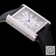 Cartier Tank Solo Silver Dial Stainless Steel Case Black Leather Strap Mens Watch Fh2897525820