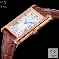 Cartier Tank Solo Middle Size Silver Dial Diamond Bezel Quartz Movement Brown Leather Strap Mens Watch Fh1907525870