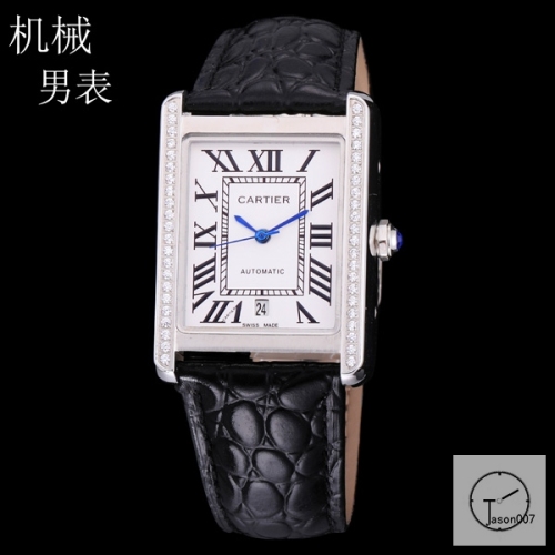 Cartier Tank Solo Silver Dial Diamond Bezel Automatic Movement Stainless Steel Case Black Leather Strap Mens Watch Fh2890525860