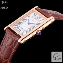 Cartier Tank Solo Middle Size Silver Dial Quartz Movement Brown Leather Strap Mens Watch Fh19065225830