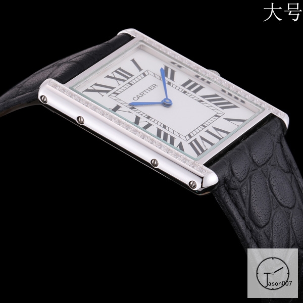 Cartier Tank Solo Big Size Silver Dial Diamon Bezel Quartz Movement Black Leather Strap Mens Watch Fh0902525890