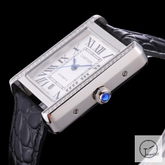 Cartier Tank Solo Silver Dial Diamond Bezel Automatic Movement Stainless Steel Case Black Leather Strap Mens Watch Fh2890525860