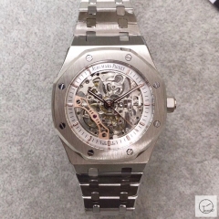Audemars Piguet Royal Oak Frosted Gold Double Balance Wheel Openworked Skeleton White Dial Automatic Movement Stainless Steel Mens Watch AU3588020