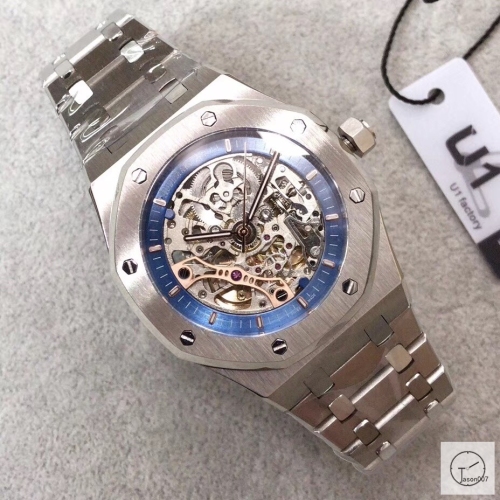 Audemars Piguet Royal Oak Frosted Gold Double Balance Wheel Openworked Skeleton Blue Dial Automatic Movement Stainless Steel Mens Watch AU3587920