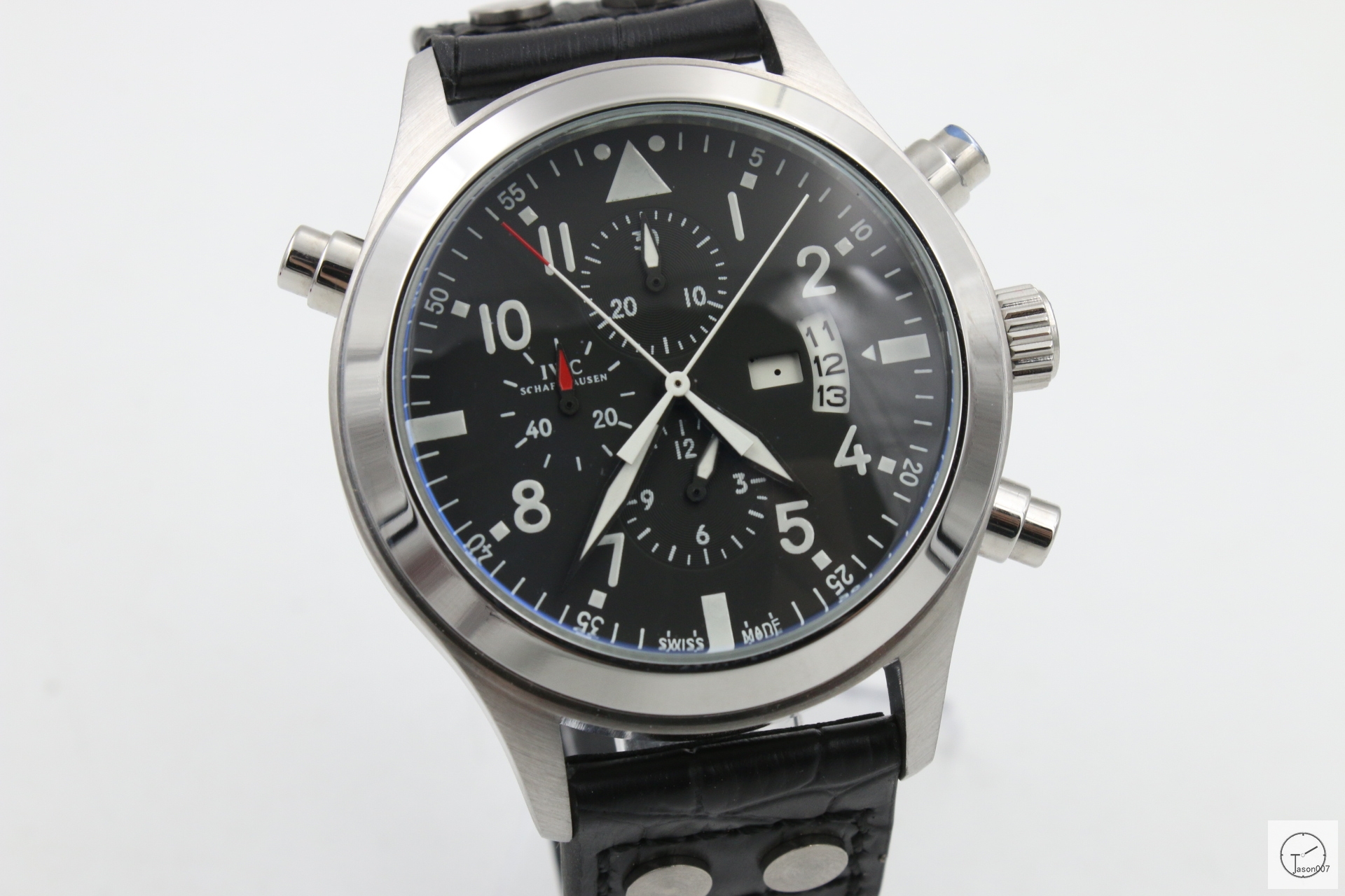 IWC Pilot's DOUBLE CHRONOGRAPH IW377801 Pilots Black Dial Leather Mens Watch IC22020180