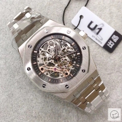Audemars Piguet Royal Oak Frosted Gold Double Balance Wheel Openworked Skeleton Black Dial Automatic Movement Stainless Steel Mens Watch AU3587720