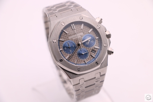 Audermars Piguet Royal Oak U1 Factory 41MM Quartz Chronograph Rose Gold Case Gray&Blue Face Mens Watch AU36066600