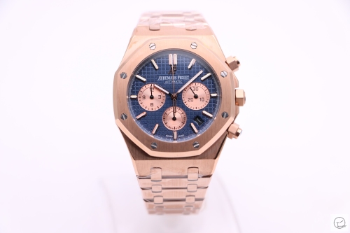 Audermars Piguet Royal Oak 41MM Quartz Chronograph Rose Gold Case Blue Face Mens Watch AU36066100