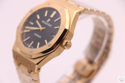 Audermars Piguet Royal Oak 18K Gold Black Dial 41MM Engraved Automatic Movement Mens Watch AU3586360