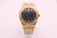 Audermars Piguet Royal Oak 18K Gold Black Dial 41MM Engraved Automatic Movement Mens Watch AU3586360