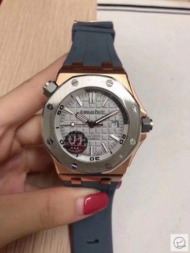 Audemars Piguet Royal Oak Offshore Rose Gold Gray Dial Automatic Movement Engraved Blue Rubber 42mm Men Watch AU2588580