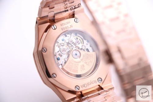 Audemars Piguet Royal Oak 18K Rose Gold Frosted Gold Double Balance Wheel Openworked Skeleton Dial Automatic Movement Stainless Steel Mens Watch AU36067260
