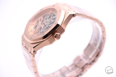 Audemars Piguet Royal Oak 18K Rose Gold Frosted Gold Double Balance Wheel Openworked Skeleton Dial Automatic Movement Stainless Steel Mens Watch AU36067260