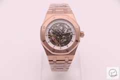 Audemars Piguet Royal Oak 18K Rose Gold Frosted Gold Double Balance Wheel Openworked Skeleton Dial White Automatic Movement Stainless Steel Mens Watch AU36066860