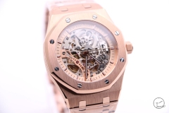 Audemars Piguet Royal Oak 18K Rose Gold Frosted Gold Double Balance Wheel Openworked Skeleton Dial Automatic Movement Stainless Steel Mens Watch AU36067260