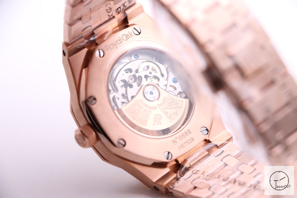 Audemars Piguet Royal Oak 18K Rose Gold Frosted Gold Double Balance Wheel Openworked Skeleton Dial Automatic Movement Stainless Steel Mens Watch AU36067260