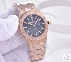 Audemars Piguet Royal Oak Women 34mm Quartz 18k Rose Gold Case Blue Dial AP Original Buckle Sapphire Watch AU26067720