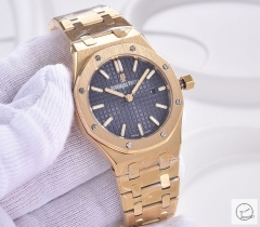 Audemars Piguet Royal Oak Women 34mm Quartz 18k Gold Case Blue Dial AP Original Buckle Sapphire Watch AU26067320