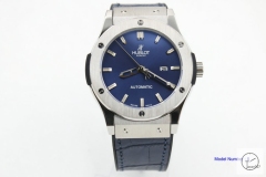 HUBLOT Classic Fusion 316L Stainless steel Automatic Movement Silver Case Blue Dial Leather&Ruuber Strap Back Glass Men's 40mm High Quatily Watch HUBP20000260