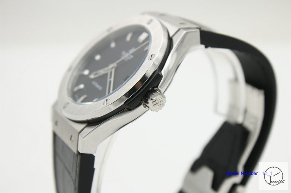 HUBLOT Classic Fusion 316L Stainless steel Automatic Movement Silver Case Black Dial Leather&Rubber Strap Back Glass Original buckle Men's 40mm Watch HUBP20000360