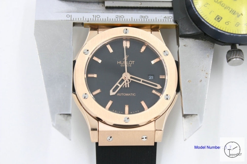 HUBLOT Classic Fusion 316L Stainless steel Rose Gold Automatic Movement Black Dial Rubber Back Glass Auto Date Original clasp Men's 40mm Watch HUBP20000280