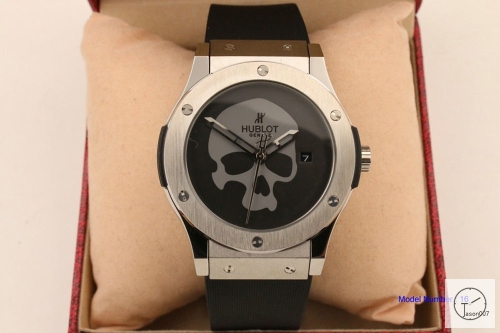 HUBLOT Classic Fusion Silver Automatic Movement Black Skull Dial Rubber Back Glass Auto Date Original clasp Men's 40mm Watch HUBP20000450
