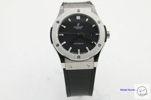 HUBLOT Classic Fusion 316L Stainless steel Automatic Movement Silver Case Black Dial Leather&amp;Rubber Strap Back Glass Original buckle Men's 40mm Watch HUBP20000360