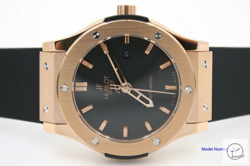 HUBLOT Classic Fusion 316L Stainless steel Rose Gold Automatic Movement Black Dial Rubber Back Glass Auto Date Original clasp Men's 40mm Watch HUBP20000280