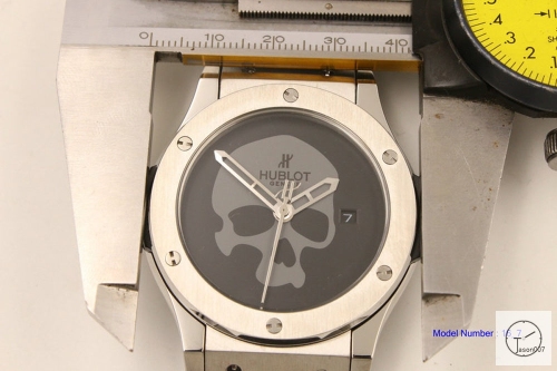 HUBLOT Classic Fusion Silver Automatic Movement Black Skull Dial Rubber Back Glass Auto Date Original clasp Men's 40mm Watch HUBP20000450