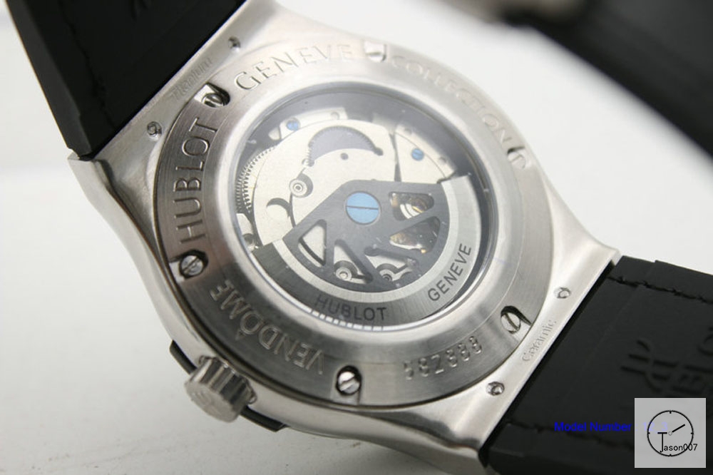 HUBLOT Classic Fusion 316L Stainless steel Automatic Movement Silver Case Black Dial Leather&Rubber Strap Back Glass Original buckle Men's 40mm Watch HUBP20000360