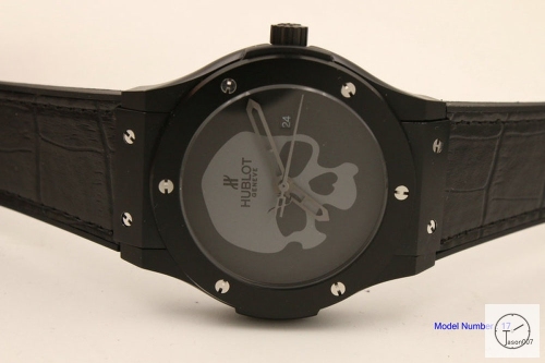 HUBLOT Classic Fusion Black Case Automatic Movement Black Skull Dial Rubber Back Glass Auto Date Original clasp Men's 40mm Watch HUBP20000560