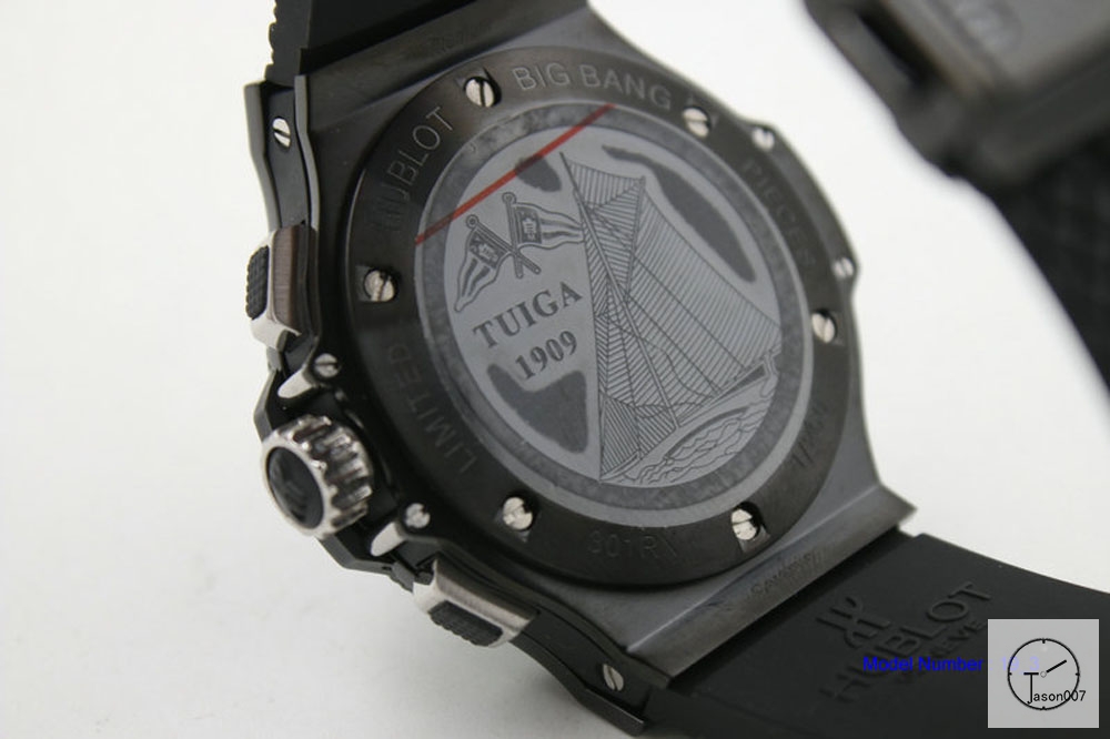 Hublot Big Bang Sapphire Glass Black Bezel Stainless steel Quartz chronograph Black Rubber Strap Geneva Auot Date 42MM Men's Watch HUBS2002460