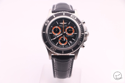 BREITLING 1884 CHRONOMAT Orange Dial 2000M 6600FT Black Leather Quartz chronograph stainless steel 46mm Automatic calendar Men's watch BT2000260
