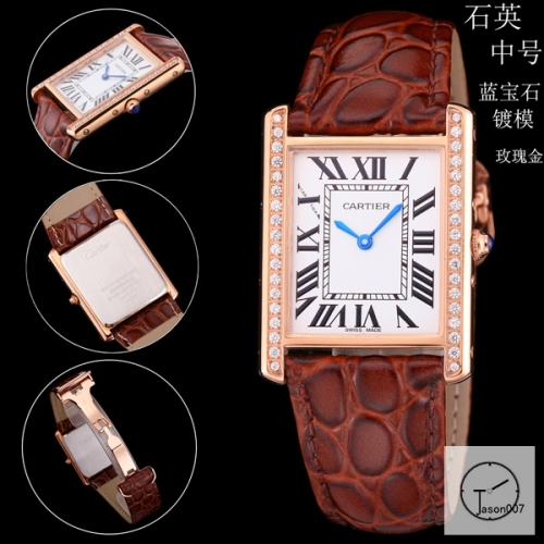 Cartier Tank Solo Small Size Silver Dial Diamond Bezel Quartz Movement Brown Leather Strap Mens Watch Fh1925525890